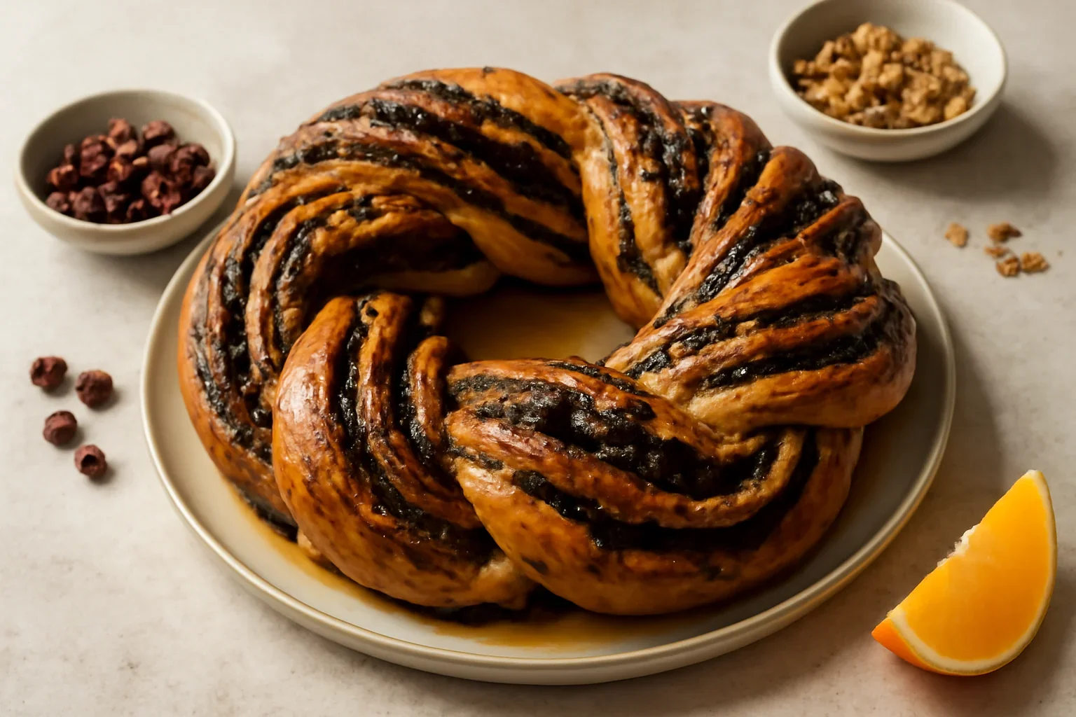 Coroniță babka cu ciocolată și portocale