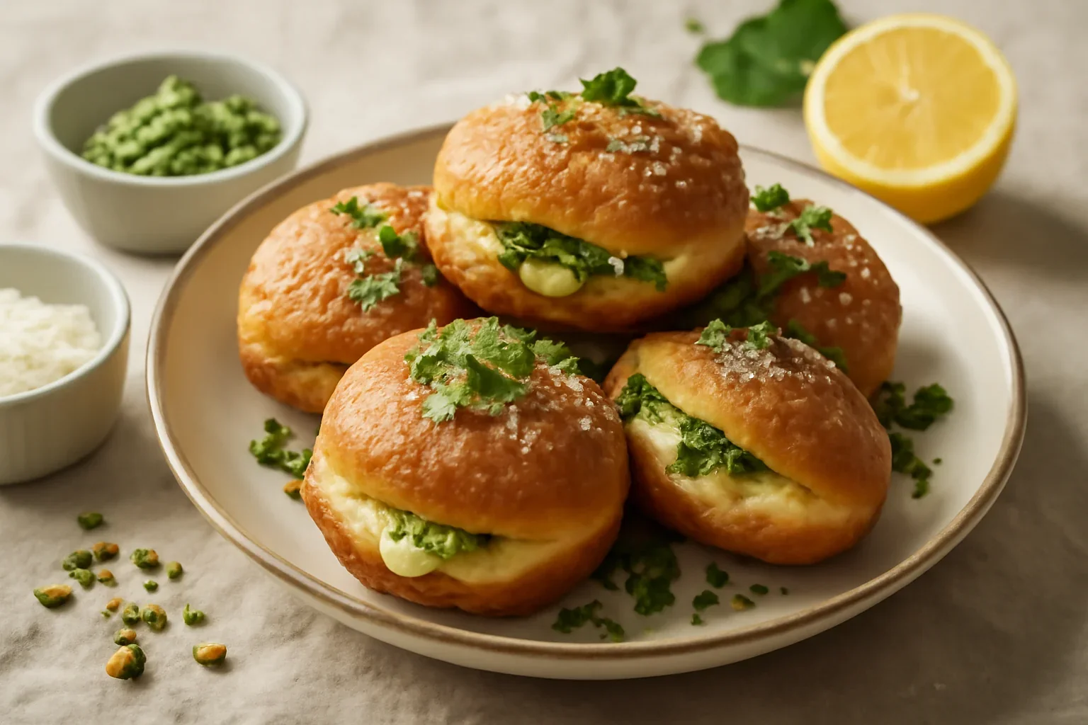 Gogoși umplute cu brânză și pesto – pufoase și gustoase