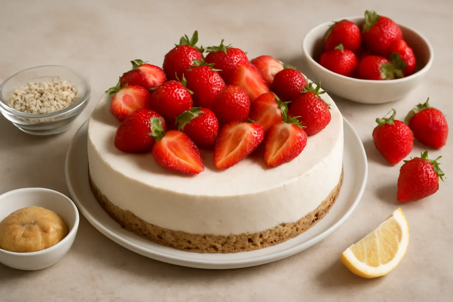 Tort de brânză de vaci cu căpșuni
