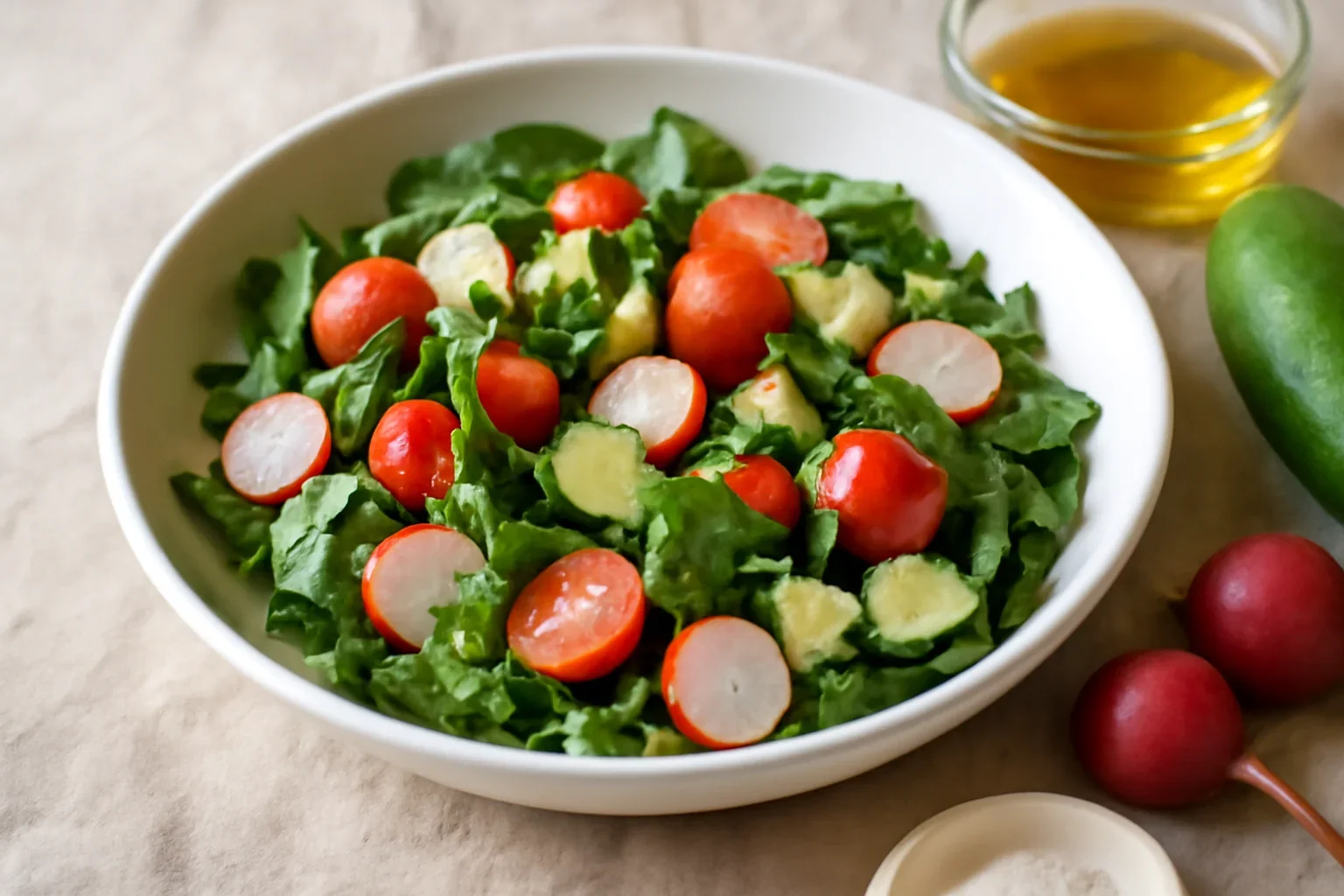 Salata de leurda cu rosii, ridichi si castraveti